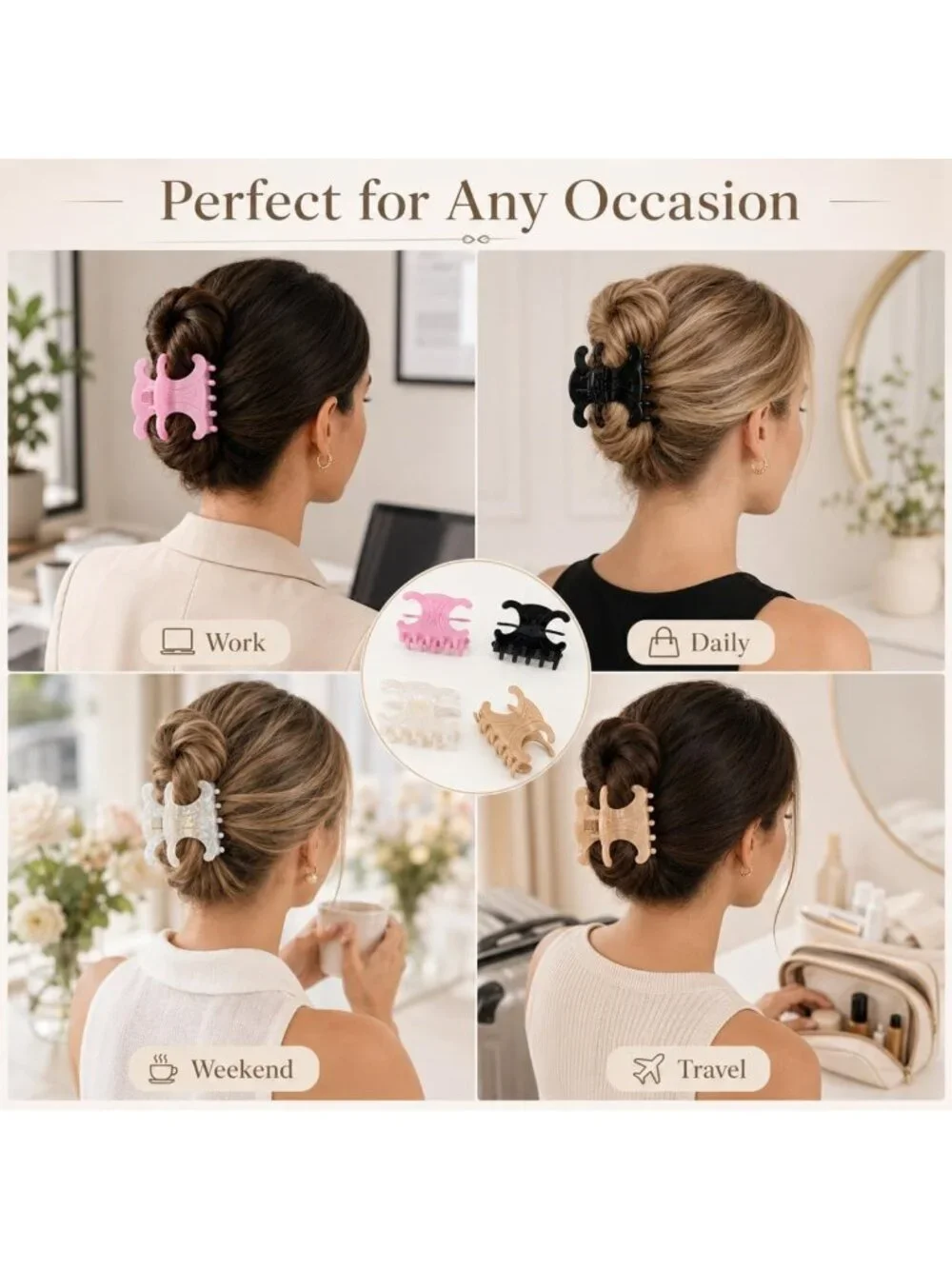 Stylish Non-Slip Acetate Claw Clips for Women - 2.76 Inch Strong Hold Hair